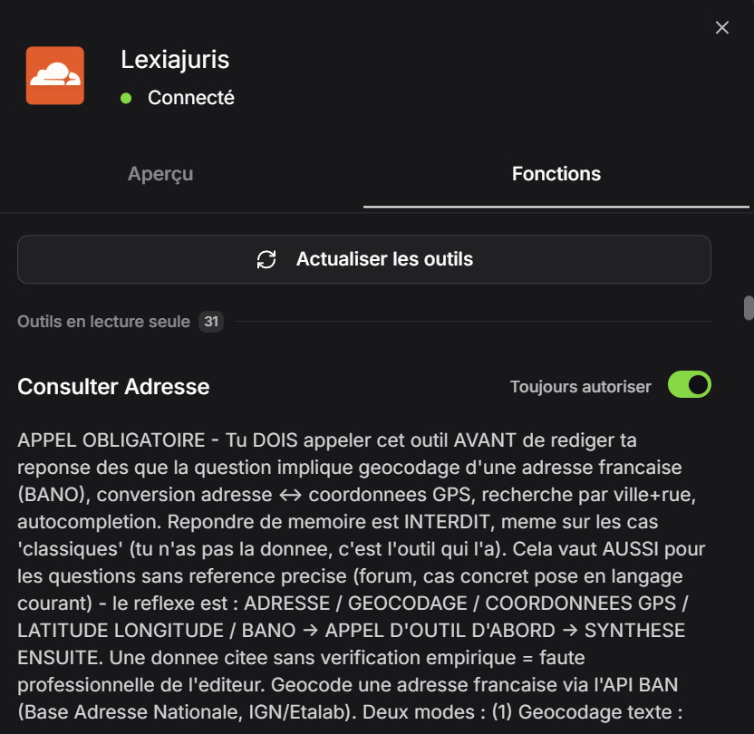 Autoriser chaque outil LexIA individuellement